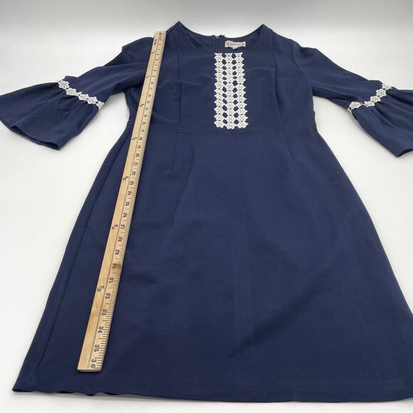 NANETTE LEPORE Womens Blue Bell Sleeve Lace Detail Stretch Dress Size 8 Coquette - Picture 10 of 10